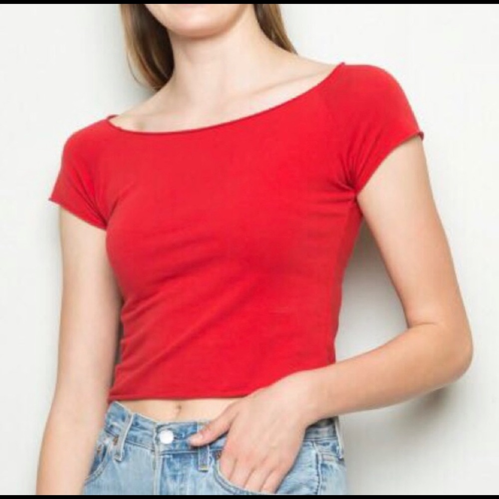Brandy Melville red scoop neck crop top